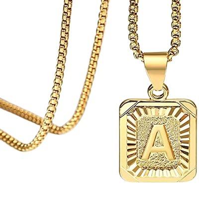 China New Stainless Steel Hiphop Amazon Hip Hop Men's Necklace Square 26 English Capitals Pendant For Necklace Men Double Sided Castin for sale