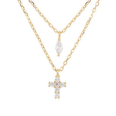 China Exquisite Horse Christian Cross Necklace Fashion Collar 925 Clavicle Chain Religious Silver Simple Double Eye Necklace Small for sale