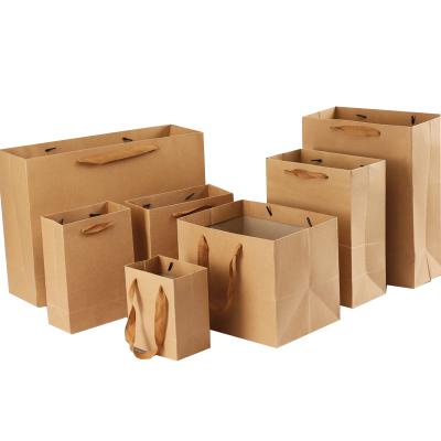 China Recycled Materials Customized Flat Paper Bag Brown Shopping Tote Handle Kraft Paper Bag For Clothing Shoes Grocery for sale