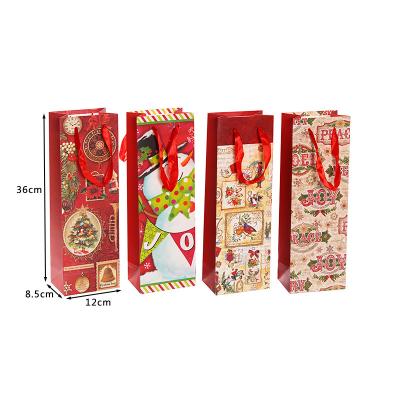 China Newest gift topline carrier christmas wine bottle craft recyclable red paper bag for sale