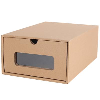 China Shoe Packing Box Storage Shoe Box Cowhide Sustainable Paper Box Thickened Transparent Drawer Household Multilayer Shoe Box for sale