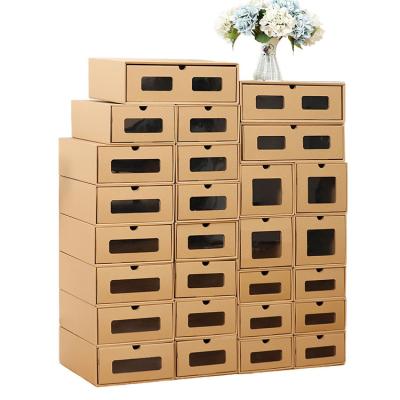 China Hot Sale Recyclable Shoe Storage Boxes Stackable Shoe Containers For Closet Sneaker Storage Paper Customized Shoe Box With PVC Window for sale