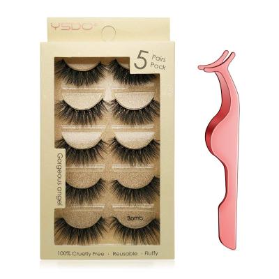 China Custom Top Grade Natural Soft Bulk 5D Mink Eyelashes Wholesale Vendor 25MM Fans Tweezers Pointed Low Eyelashes for sale