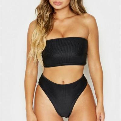 China Latest Design Women's Sexy Bikini Long Tube Anti-UV Cute Black Ribbed Swimwear for sale