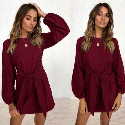 China Free Shipping Factory New Autumn And Winter Casual Straps Long Sleeve Dress Women Clothing Anti-Static for sale