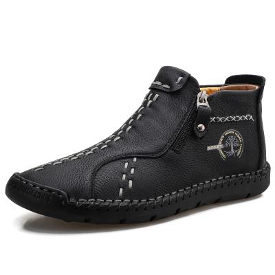 China Fashion Trend High Top Hot Sale Durable Italian Leather Moccasin Shoes Side Zipper Men Casual Shoes for sale