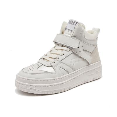 China 2021 New Fashion Trend Women Sneakers Stylish High Top Flat Skateboarding Shoes White Leather Shoes for sale