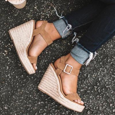 China Fashion Trend Professional Women Shape Summer High Heel Sandals Wedge Heel Buckle Strap High Heels for sale