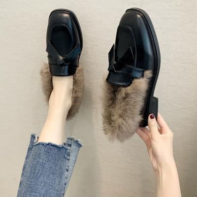 China Pea Pedal Plush Winter New Fuzzy Casual Flat Furry Muller Slip On Shoes Thermal Loafers Female Shoes for sale