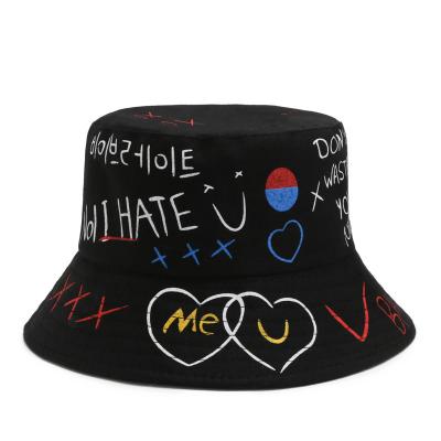 China Fashion\Cool Bucket Hats Fashionable Graffiti Bucket Hat Couples Cotton OEM Fisherman Adult Comfortable Wide Brim Durable Sun Hat for sale