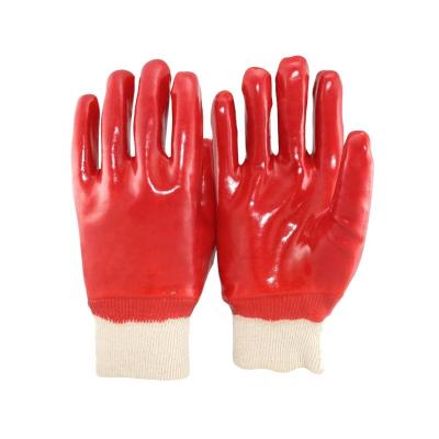 China Durable Red Coated Full Interlock PVC Coated Knit Wrist Work Gloves for sale