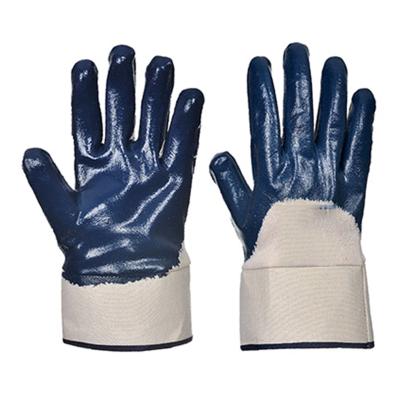 China Durable Blue 3/4 Nitrile Coated Work Gloves With Smooth Finish Knit Wrist Oil Acid Alkali Resistant for sale