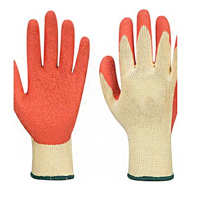 China Durable Yellow Orange 21s Ply Mechanical Latex Coated Industrial Work Working Gloves for sale