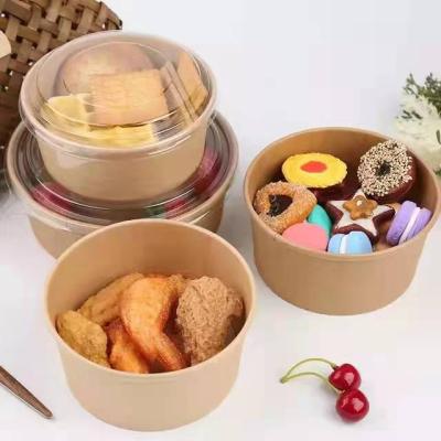 China Traditional Food Packagingl Supply Salad Fruit Paper Bowl Wrapping Paper Salad Bowl With Lid for sale