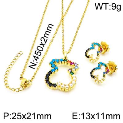 China Trendy Classic Fashion Zircon Touse Jewelry 18K Gold Plated Necklace Earrings Set Women's Bear Stainless Steel Jewelry Sets for sale