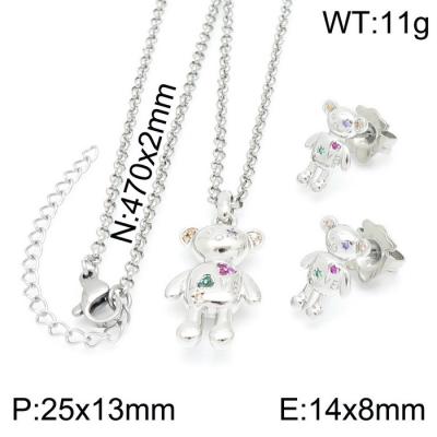 China FASHIONABLE Hot Selling Colorful Stainless Steel Jewelry Sets Bear Cartoon Bear Necklace Dangle Earrings Gifts For Women Fashion Jewelry for sale