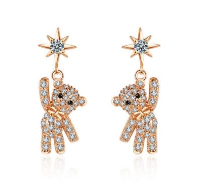 China TRENDY Cute Rhinestone Bear Earrings Lovely Full Micro Paved Cubic Zircon Bear Shape Drop Earrings for sale