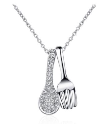 China FASHIONABLE Creative Jewelry Silver Fork Women's Style 925 Zircon Pendant Mini Spoon Necklace for sale