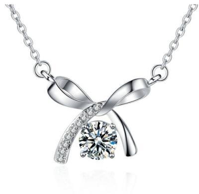 China FASHIONABLE wholesale 925 silver bow necklace plated moissanite stone pendant necklace for ladies for sale