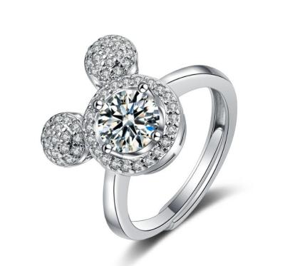 China Trendy and popular size adjustable jewelry S925 ring adjustable silver mickey inlaid open ring for sale