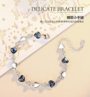 China FASHIONABLE Delicate Crystal Bracelet S925 Sterling Silver Ocean Heart Shape Female Bracelet for sale