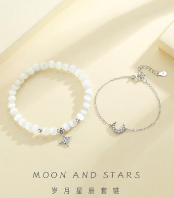 China FASHIONABLE high quality 925 sterling silver star and moon bracelet female Korean fashion design personality interesting bangle for sale