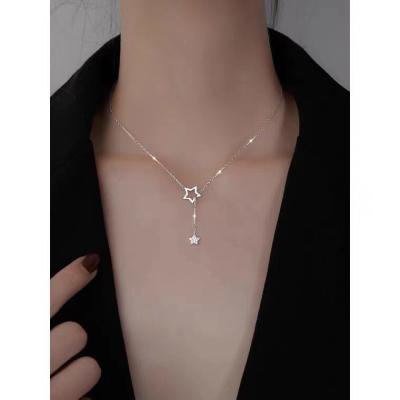 China Fashion 100% Double Drop Star Necklace Women's TRENDY Sterling Silver Personality for sale