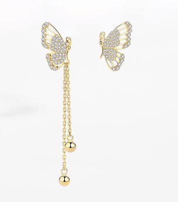 China FASHIONABLE Wholesale FASHIONABLE Irregular Women's S925 Sterling Butterfly 14K Long Fringe Earrings Shape Earrings for sale