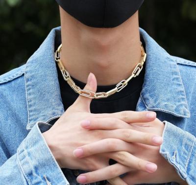 China Hiphop Fashion Designer Charm Hip Hop Gold Plated Link Chain Pin Necklace Men Women Bling Ice Jewelry Accessories for sale