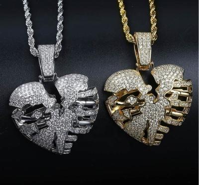 China New Heartbroken Hiphop Hiphop Necklace Rope Chain Necklace Gold Silver Color Cubic Zircon Mens Womens Mens Womens Hiphop Bling Rock Jewelry Gift for sale