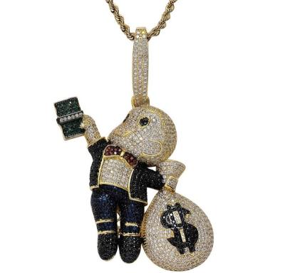 China Big Size High Quality Brass Game Cartoon USA CZ Stones Hip Hop Hip Hop Necklace Bling Pendant Jewelry Iced Out Long Chain Necklace for sale