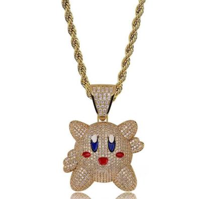 China New Release Iced Out 3D Kirby Pendant Necklace Mens /Women Hiphop With Chain Bling Gold Silver Color Hip Hop Charm Chain Jewelry Gifts for sale