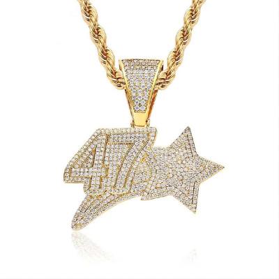 China Hip Hop Wholesale Hip Hop Jewelry 47 Star Pending With AAA Cubic Zircon Hip Hop Necklace for sale