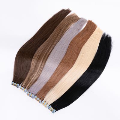 China Silky Straight Wave Tape In Hair Extension Cuticle Aligned Remy Human Hair 100% 40 Pieces Per Pack Free Replacement Tape for sale