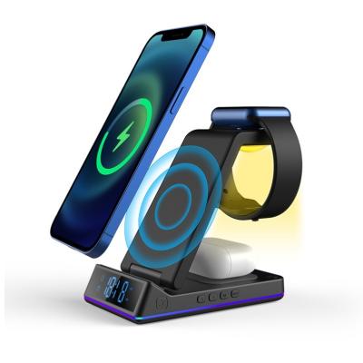 China Newest Mobile Phone 5 in 1 Fast Wake Up Mobile Phone Stand Charging Portable Wireless Charger with LED Lamp for sale