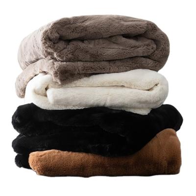 China Disposable Faux Rabbit Fur Fuzzy Solid Home Blanket For Bed for sale