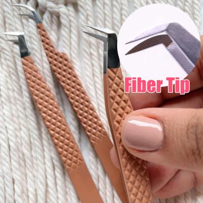 China Professioanl Eyelash Extension 45 75 90 Degree Diamond Nano Grip Eyelash Tweezers Shinning Rose Gold Lash Tweezers Private Logo Eyelash Extension Tweezers for sale