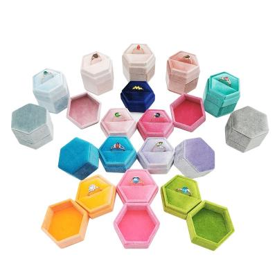 China Jewelry Packaging Soft Hexagon Velvet Jewelry Box Candy Color For Girl's Gift Ring Box Jewelery Packaging Box for sale