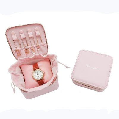 China Jewelry Packaging Customized Jewelry Travel Case With Zipper Watch Box Storage Jewelry Case Packaging Leather Jewelry Organizer for sale