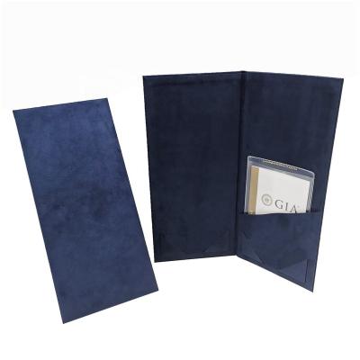 China Velvet Jewelry GIA Certificate Holder Folder Book Business Card Invoice Packaging Holder for sale