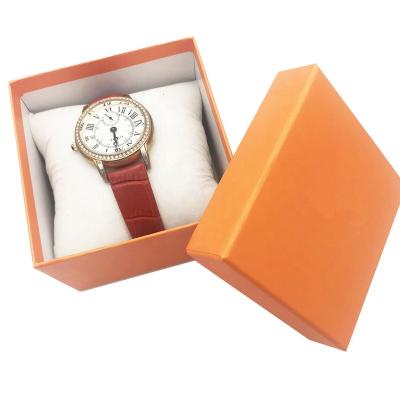 China Stock Orange Watch Box Printing Paper Cardboard Watch Packaging Box Jewelry Bracelet Packaging Watch Box With Pillow for sale