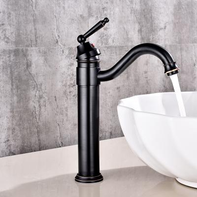 China Tall Sense Faucets Basin Mixer Bathroom Sink Faucet Black Brass Faucet For Water Bathroom Brass Faucet for sale