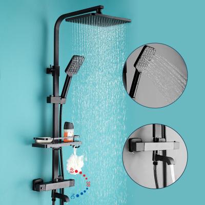 China Sense Faucets Shower Faucet Set Bathroom Shower Black Thermostatic Shower System Set for sale