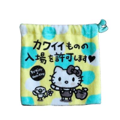 China Cotton Towel Animation Cotton Active Printed Square Drawstring Bag Viable Cut Small Factory Made for sale