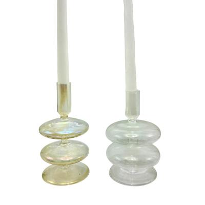 China Unique Wholesale Glass Jar Modern Art Candle Holder Artistic Tall Glass Candle Holders for sale