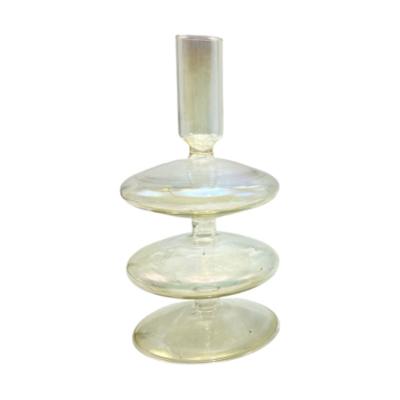 China Modern Art Unique Tall Glass Candle Holders Empty Pedestal Glass Candle Holders With Box for sale