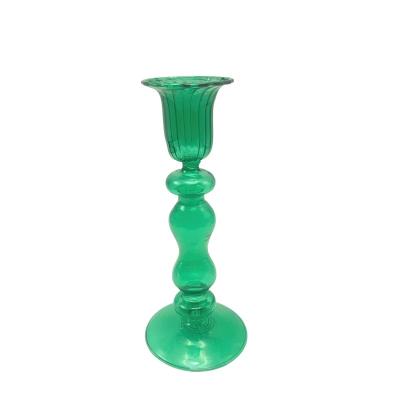 China Unique Wedding Outdoor Table Art Modern Glass Candle Holder Set Christmas Glass Candle Holder for sale