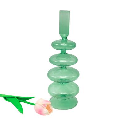 China Art Glass Candle Holder Unique Glass Flower Candle Holders Modern Exquisite Table Decoration for sale