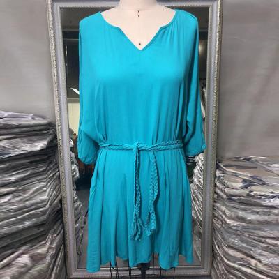 China Wholesale Plus Size Solid Color Plus Size Plain Color Dresses Lady Elegant Women Frock Vintage Cotton Comfy Casual Dress for sale