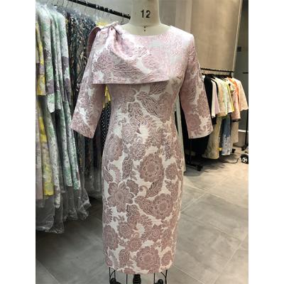 China Exquisite Polyester Woven Floral Spandex Plus Size Lady Elegant Casual Dresses Plus Size Brocade Women Casual Dress for sale